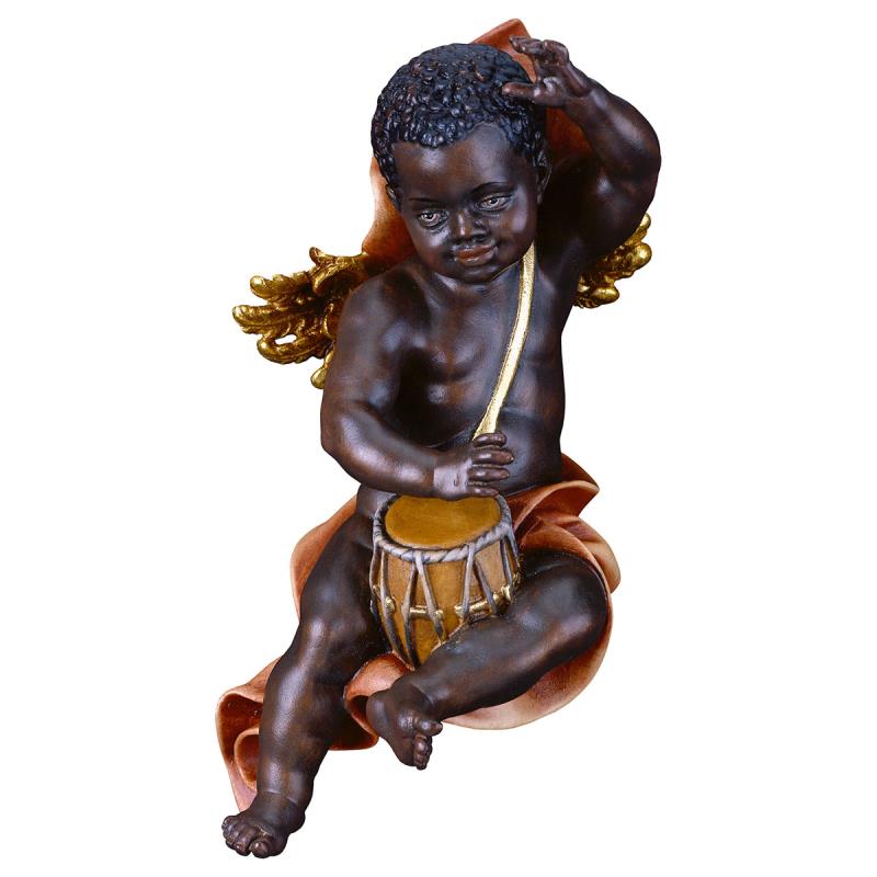 putto moro con tamburo legno di tiglio scolpito.