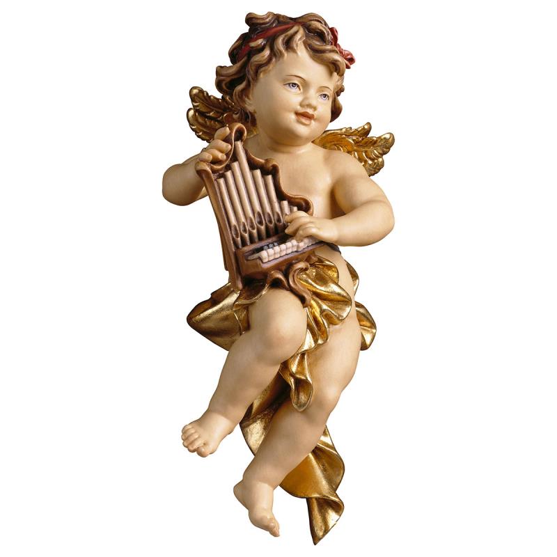 putto con organo. 15 cm.scolpito in legno di acero