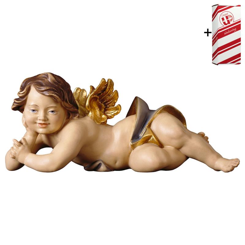 putto sdraiato destro + box regalo. 40 cm.scolpito