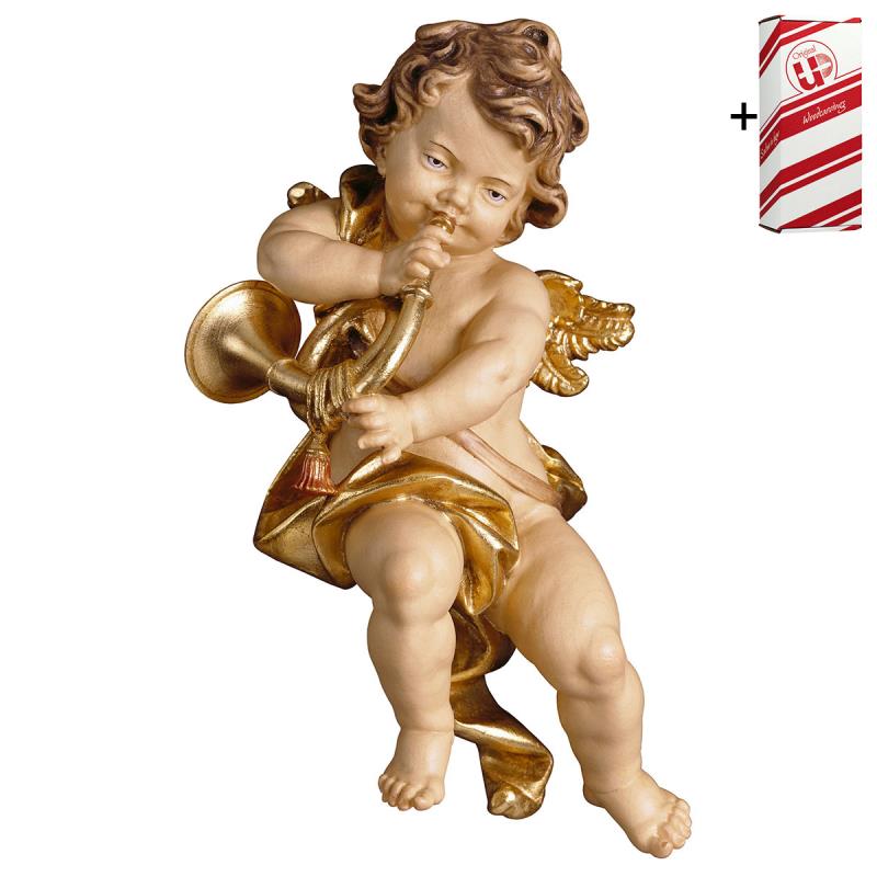 putto con corno + box regalo. 15 cm.scolpito in le