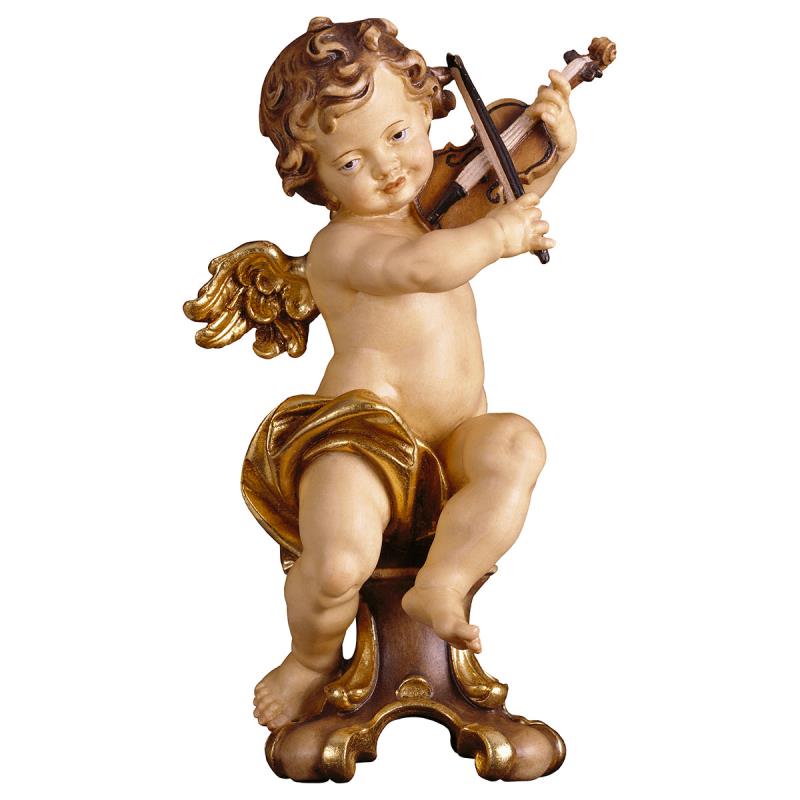 putto con violino su piedistallo. 30 cm.scolpito i
