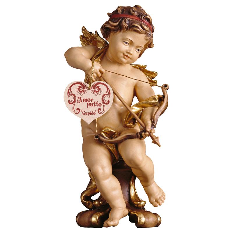 putto cupido su piedistallo. 20 cm.scolpito in leg