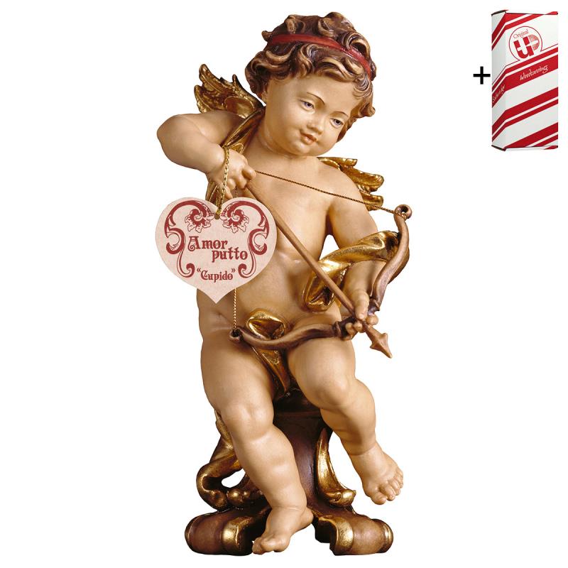 putto cupido su piedistallo + box regalo. 20 cm.sc
