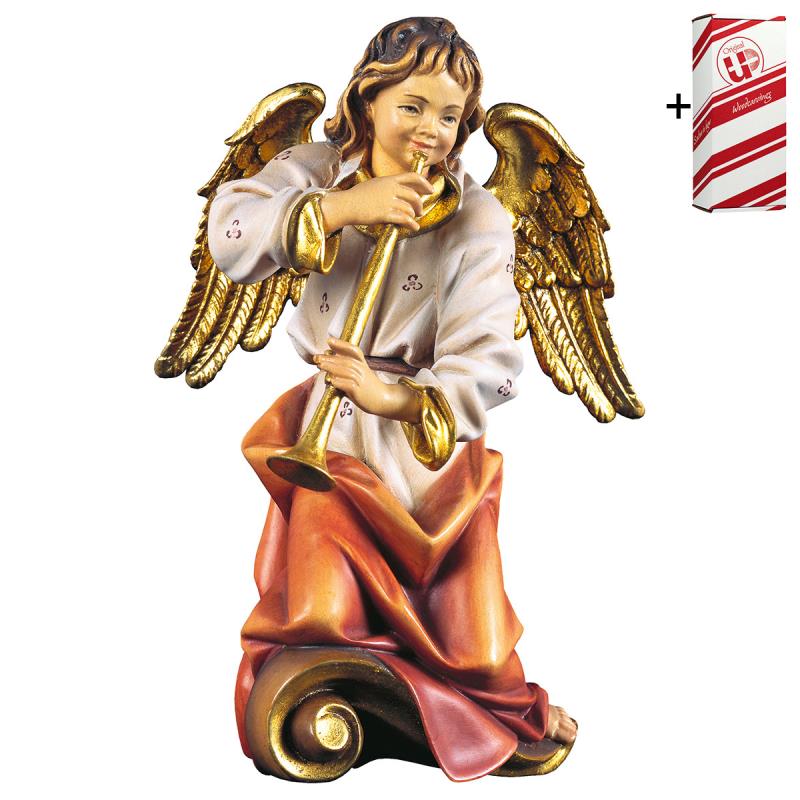 angelo corale con flauto + box regalo. 23 cm.scolp