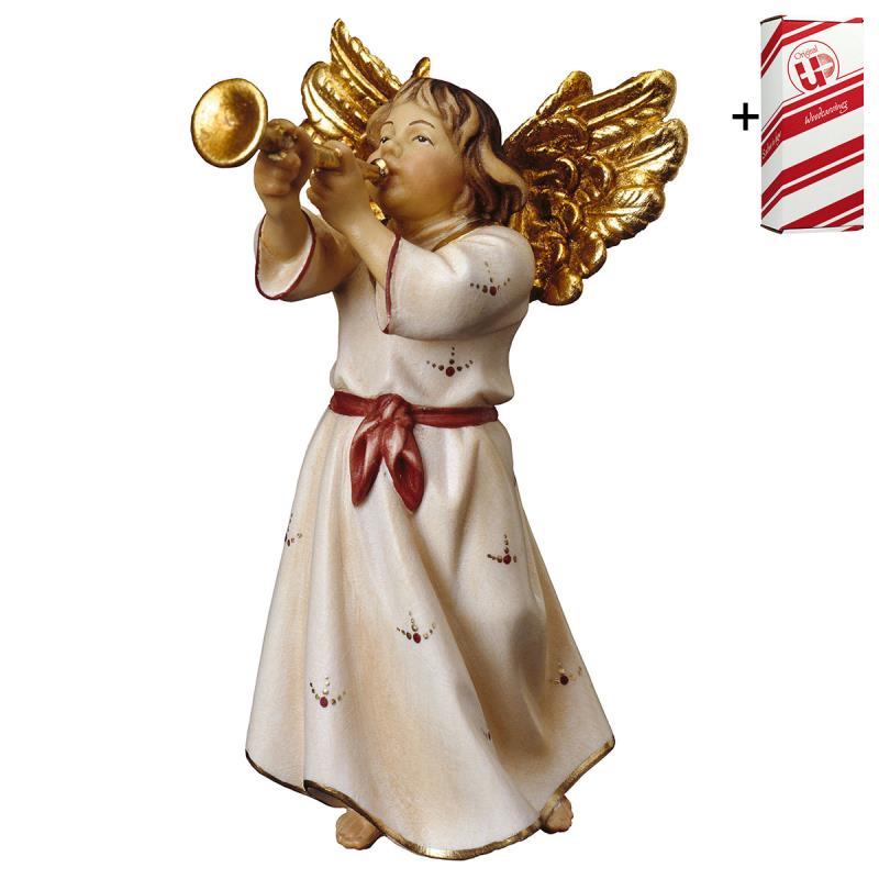 angelo con tromba + box regalo. 23 cm.scolpito in