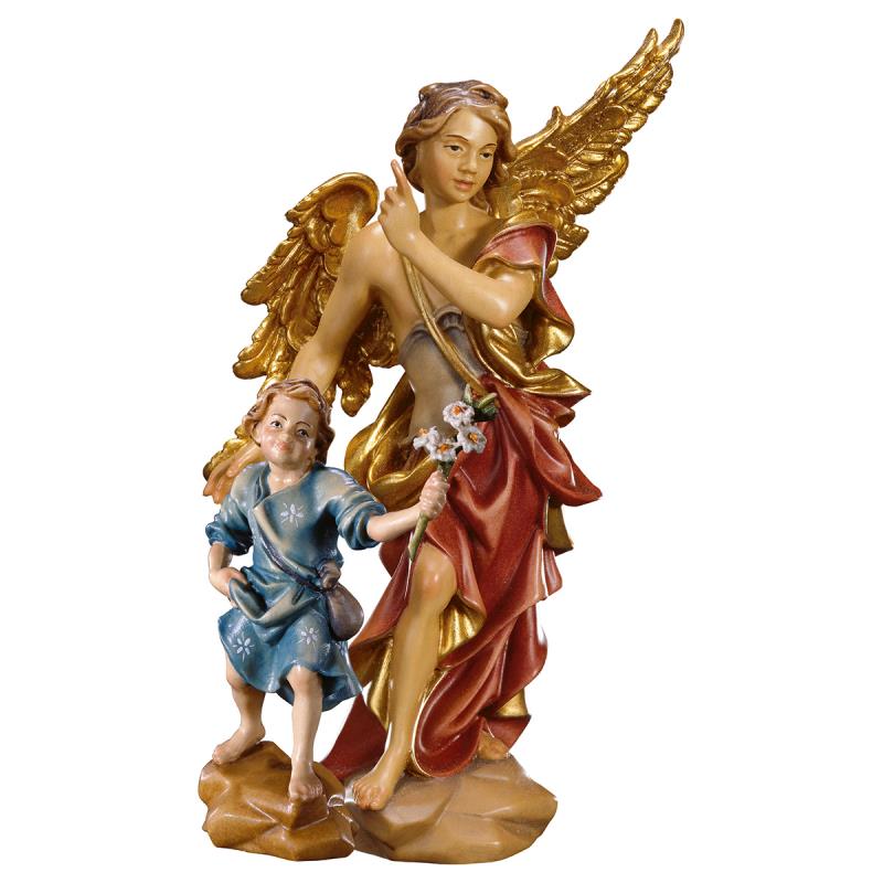 angelo custode con bambino. 23 cm.scolpito in legn
