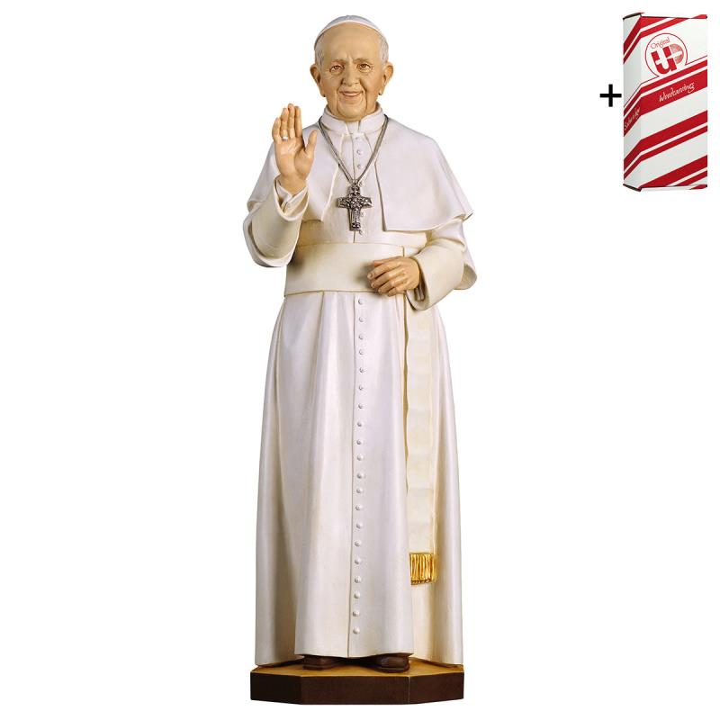 papa francesco + box regalo. 14 cm.scolpito in leg