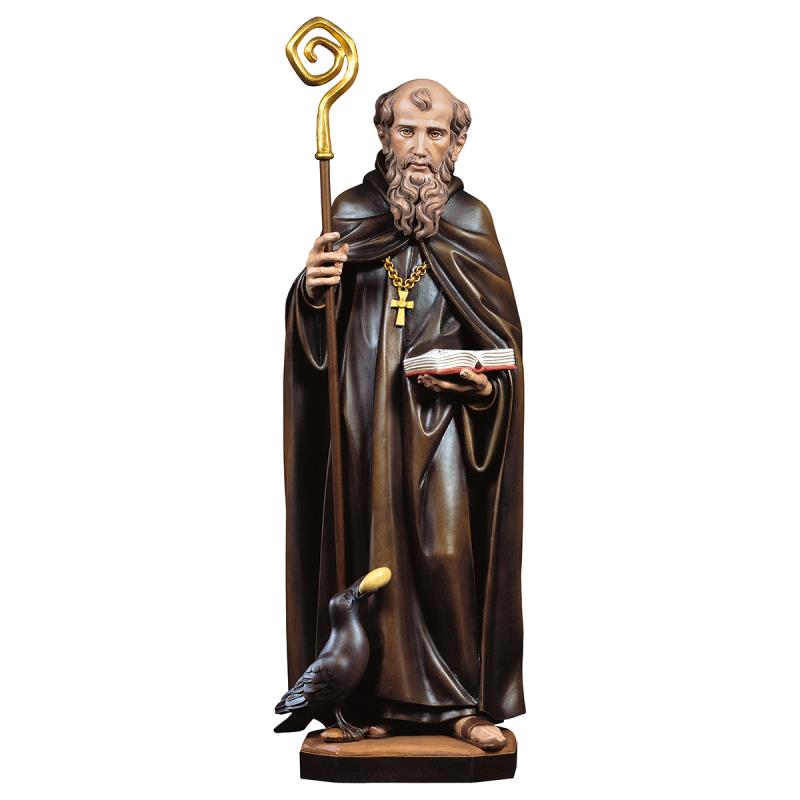 s. benedetto da norcia con corvo e pane. 46 cm.sco