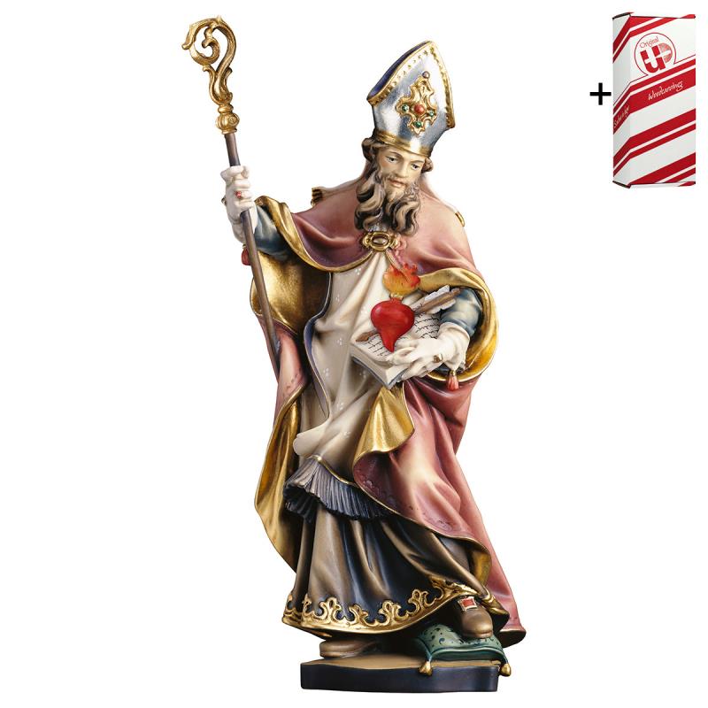 s. agostino con cuore + box regalo. 30 cm.scolpito