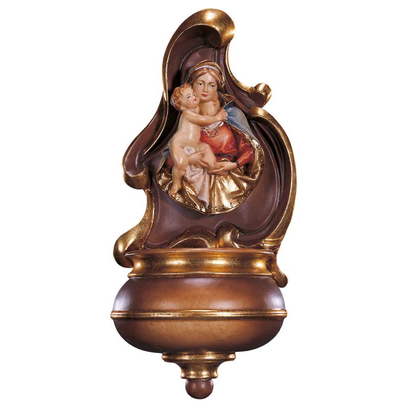 acquasantiera con rilievo busto di madonna. 26 cm.