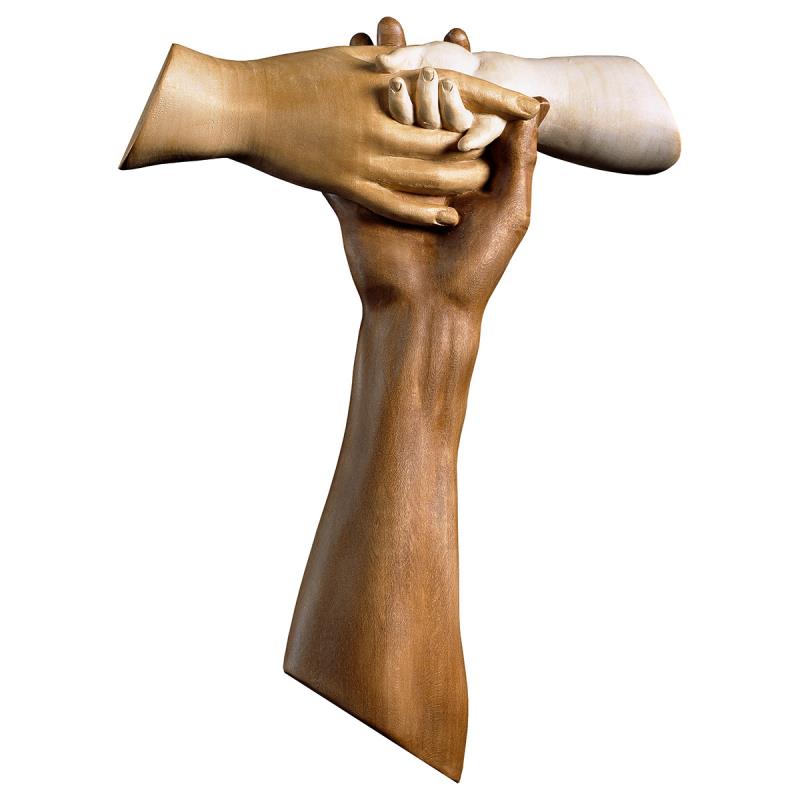 croce dell'amicizia tau. 7,5 x6 cm.scolpito in leg