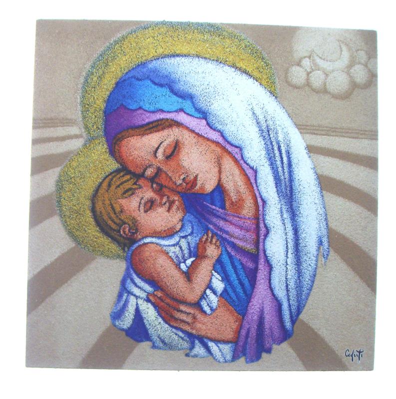 quadretto legno 20x20 cm immagine sacra madonna con bambino