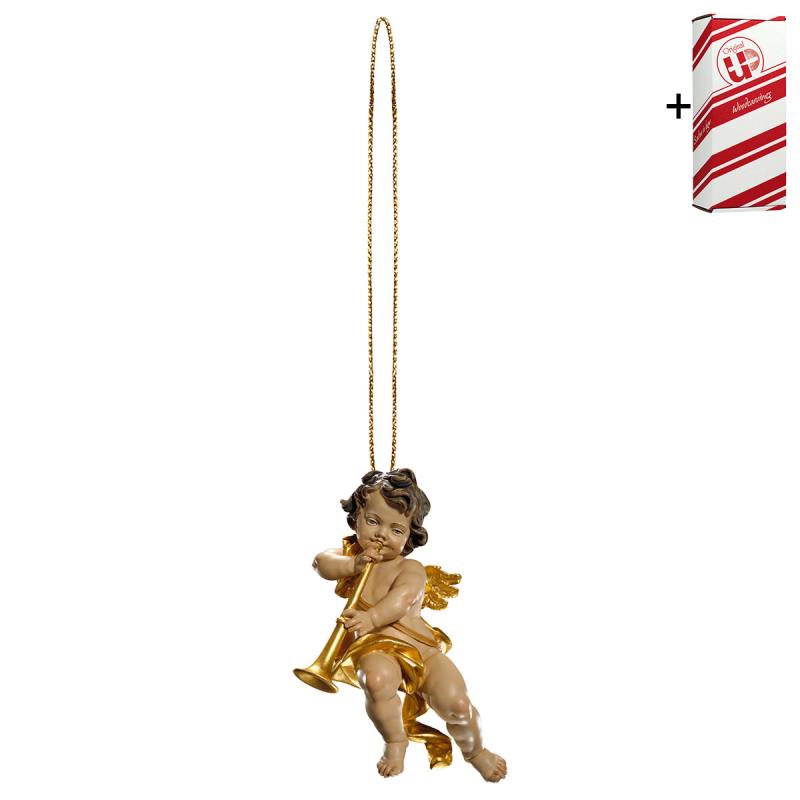 putto con trombone con filo oro + box regalo. 6 cm