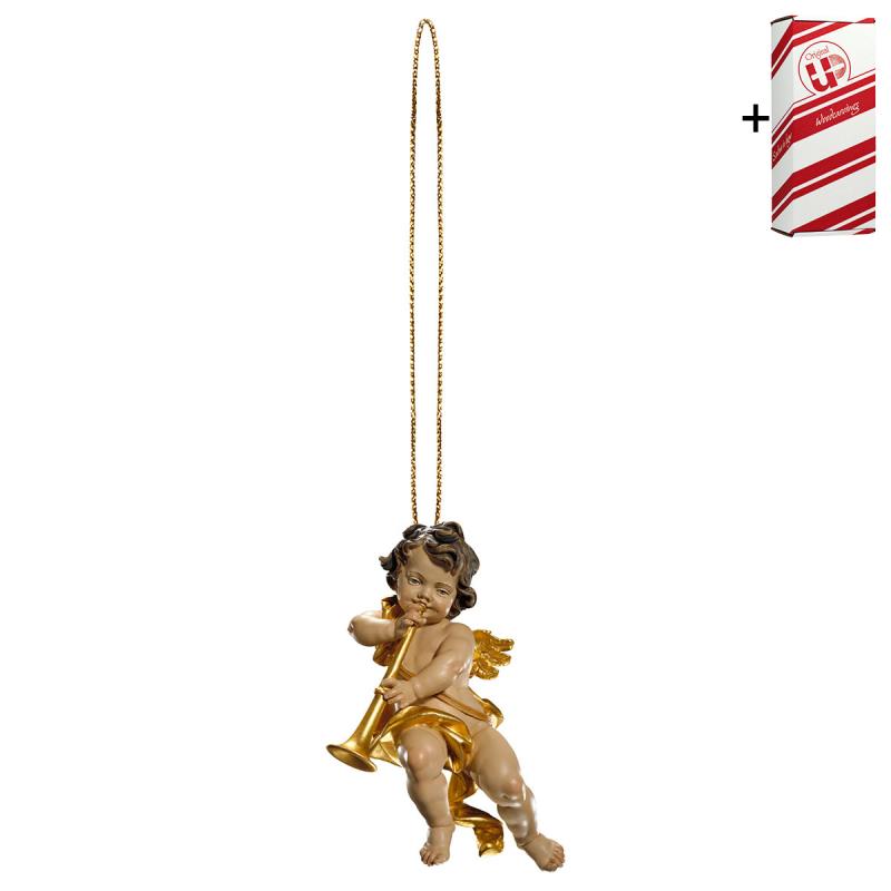 putto con trombone con filo oro + box regalo. 6 cm