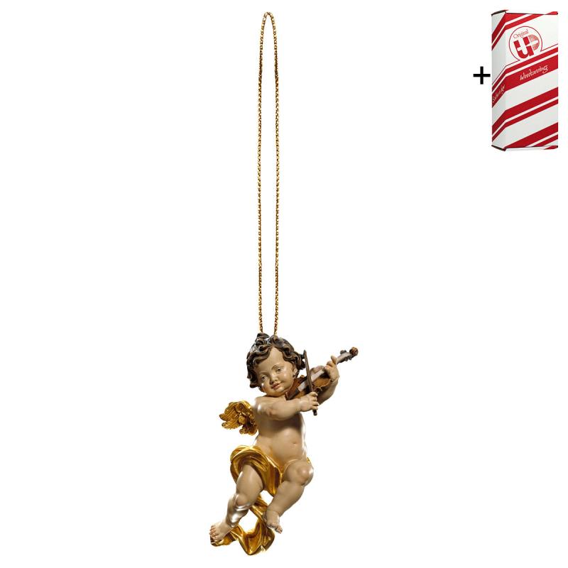 putto con violino con filo oro + box regalo. 6 cm.