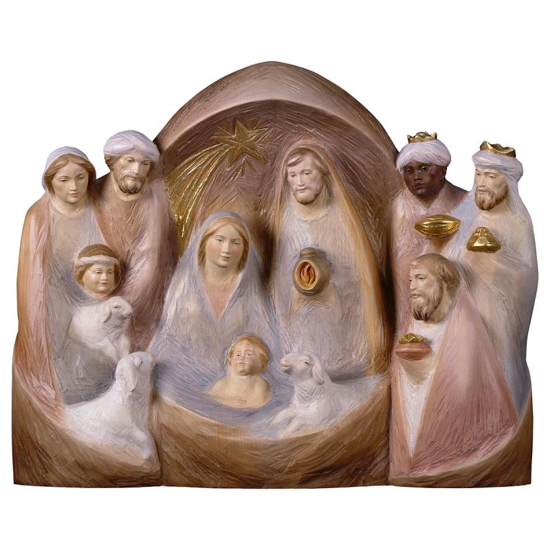natività occidente. 13x16 cm.scolpito in legno di