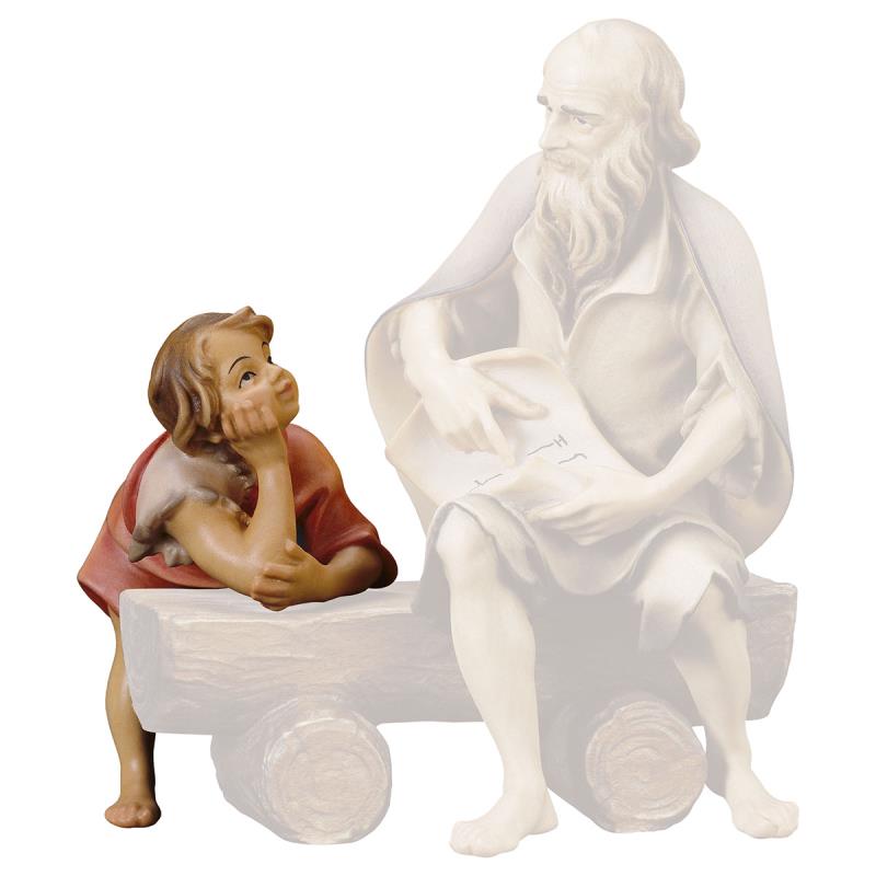 ul bambino che ascolta. 15 cm.scolpito in legno di