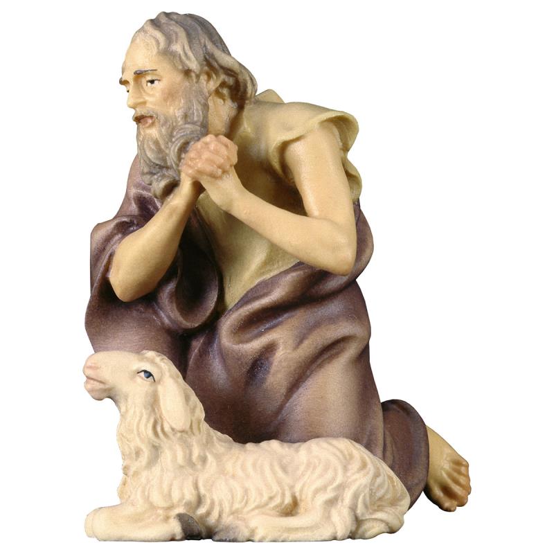ul pastore inginocchiato con pecora. 12 cm.scolpit