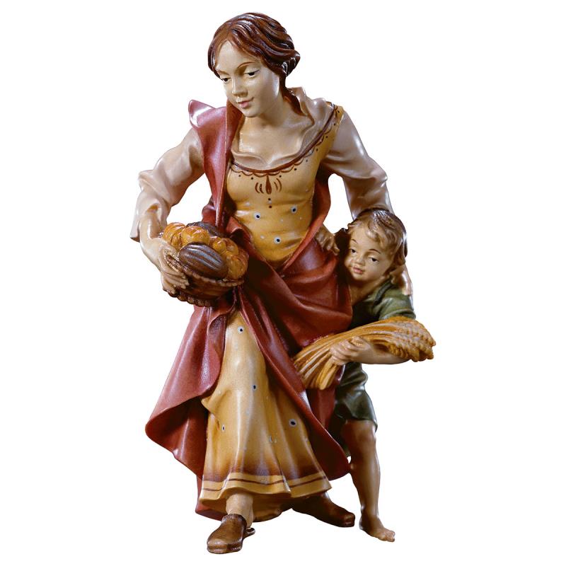 ul contadina con bambino. 12 cm.scolpito in legno
