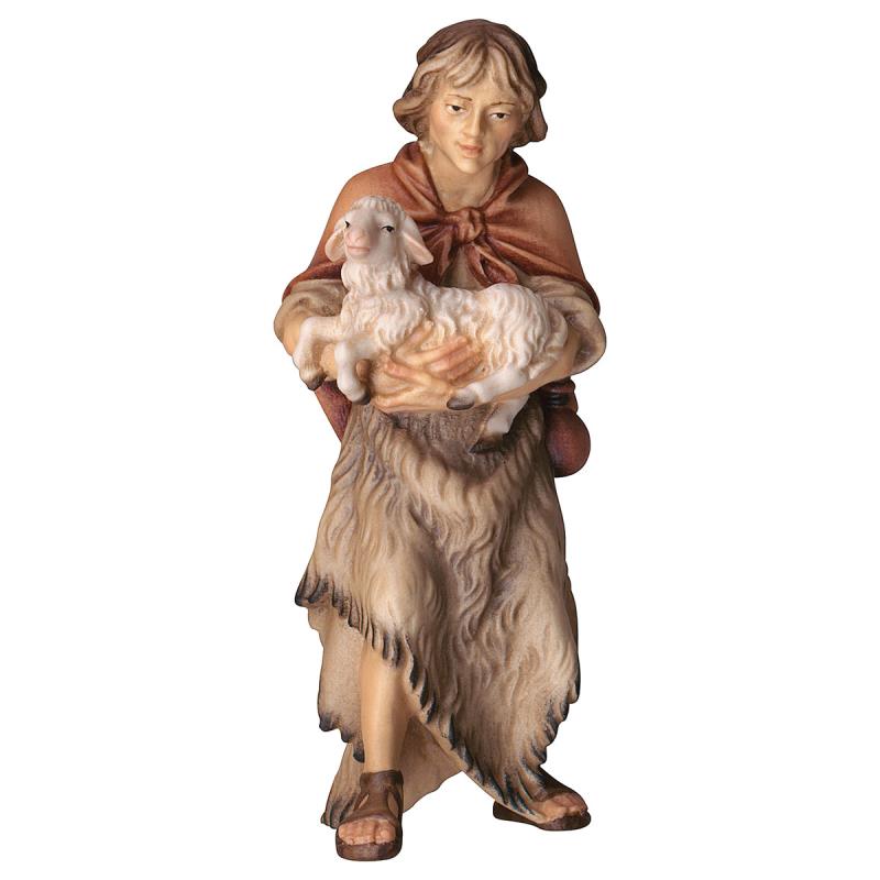 ul pastore con agnello. 15 cm.scolpito in legno di