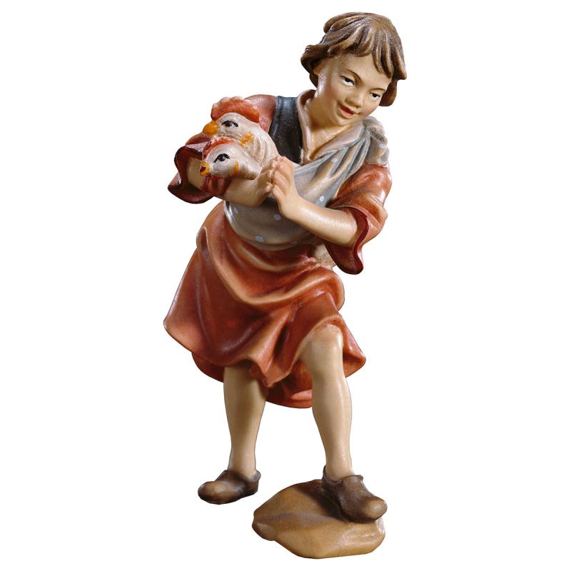 ul bambino con galline. 23 cm.scolpito in legno di
