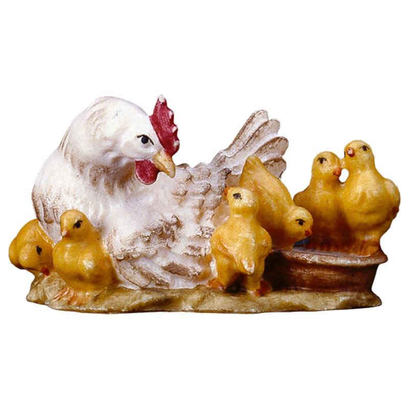 ul gallina sdraiata con pulcini. 23 cm.scolpito in