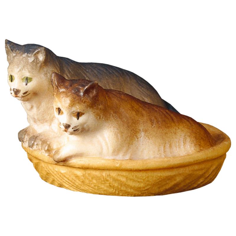 ul gatti nel cesto. 23 cm.scolpito in legno di ace