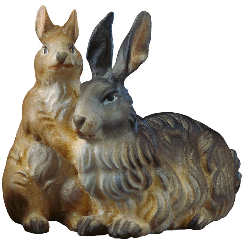 ul gruppo di conigli. 23 cm.scolpito in legno di a