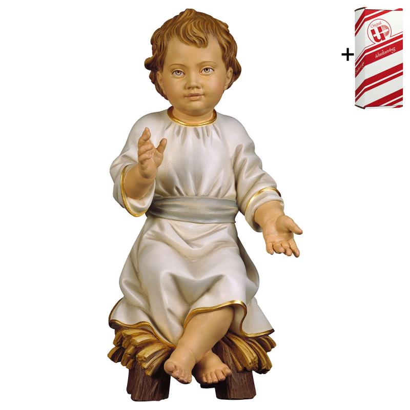 gesù bambino con vestito su culla + box regalo. 38