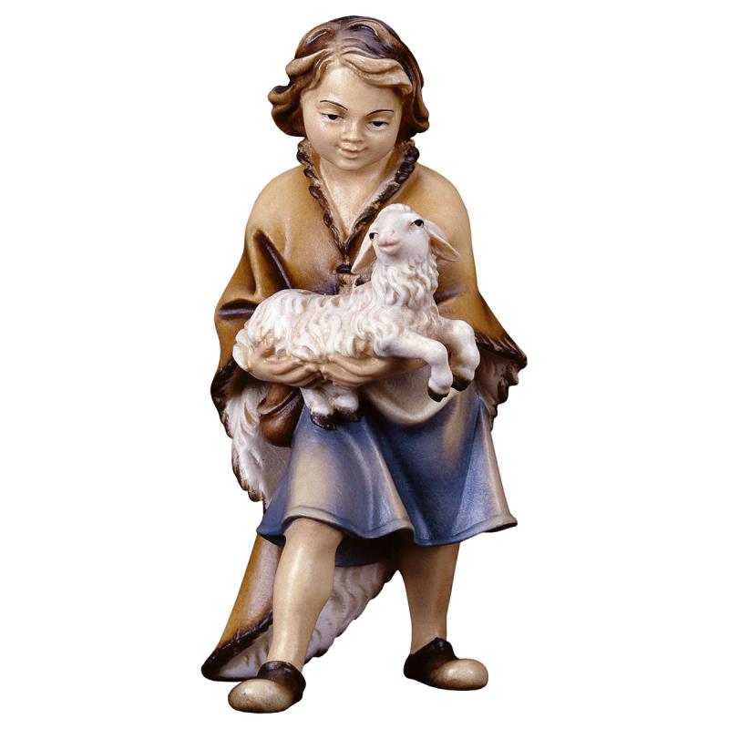 pa bambino con agnello. 12 cm.scolpito in legno di
