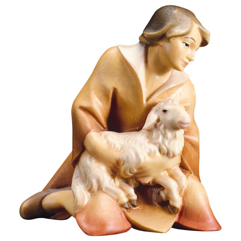 re pastore inginocchiato con agnello. 16 cm.scolpi