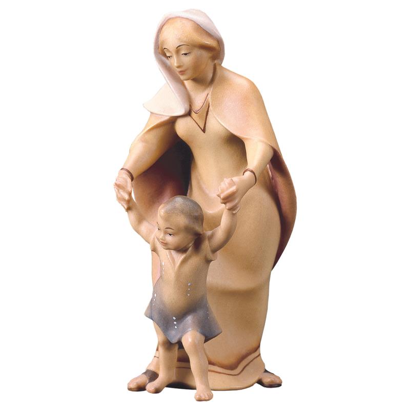 re contadina con bambino. 16 cm.scolpito in legno