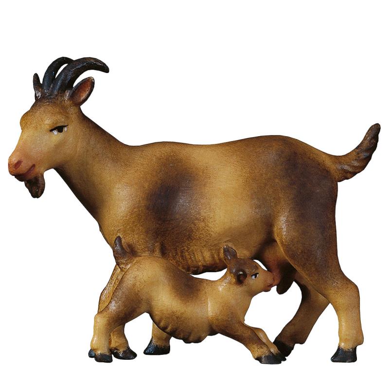 re capra con capretta. 12 cm.scolpito in legno di