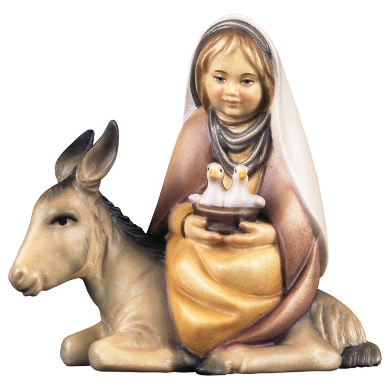 co bambina con colombe su asino. 25 cm.scolpito in