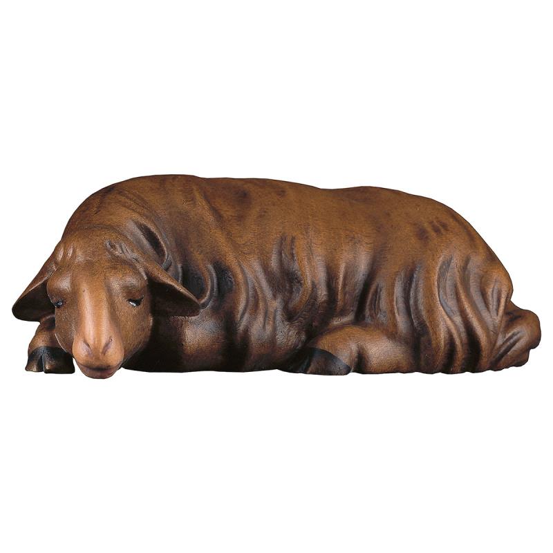 co pecora che dorme scura. 16 cm.scolpito in legno