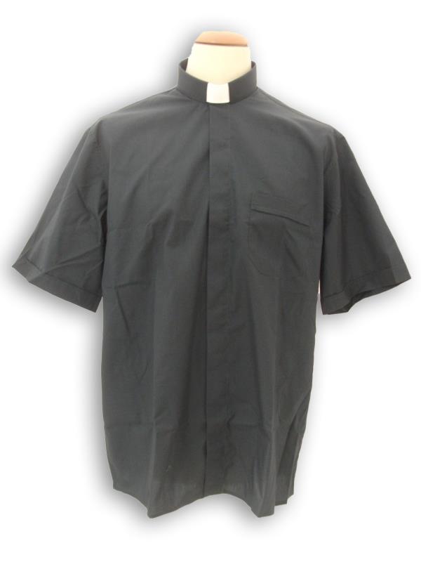 camicia clergy misto cotone manica corta grigio scuro