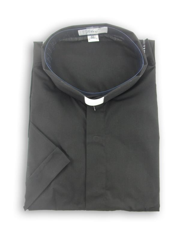 camicia clergy misto cotone manica corta nero