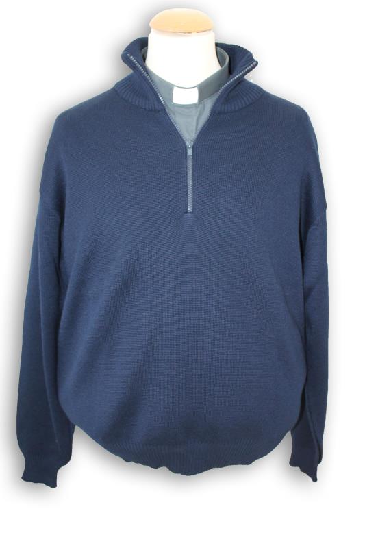 maglione  lana polo con cerniera blu