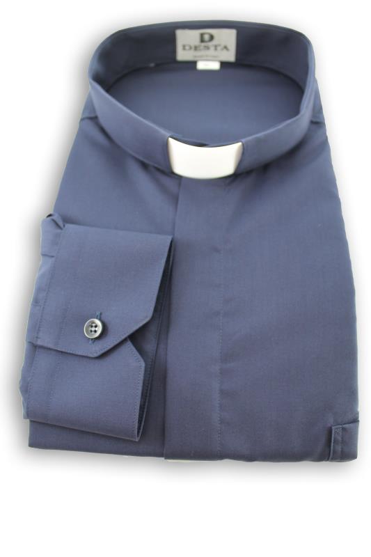 camicia clergy misto cotone manica lunga blu