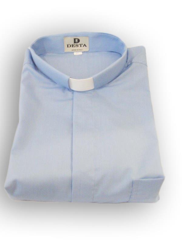 camicia clergy misto cotone manica lunga celeste