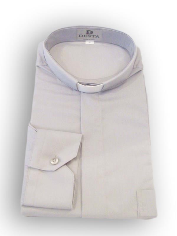 camicia clergy misto cotone manica lunga grigio chiaro