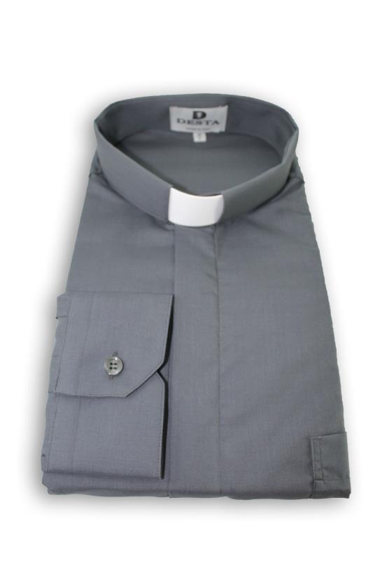 camicia clergy misto cotone manica lunga grigio scuro