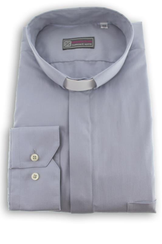 camicia clergy cotone manica lunga grigio perla