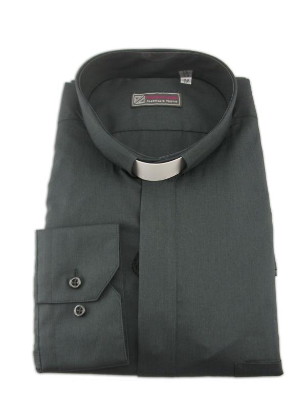 camicia clergy cotone manica lunga grigio scuro