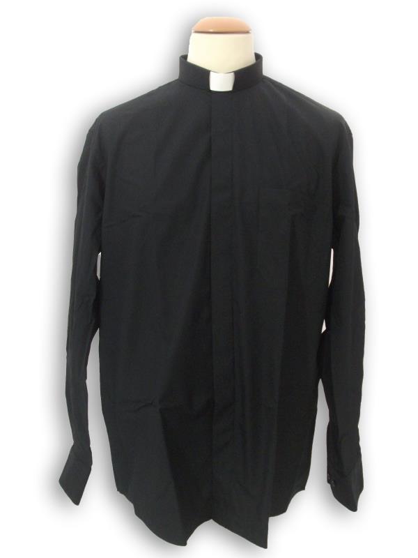 camicia clergy cotone manica lunga nero