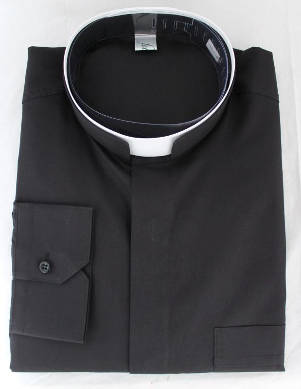 camicia collo romano cotone manica lunga nero