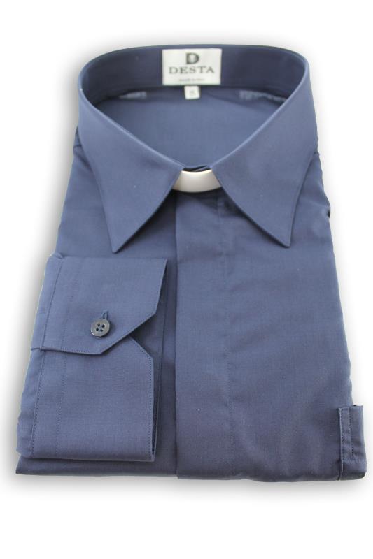 camicia borghese misto cotone manica lunga blu