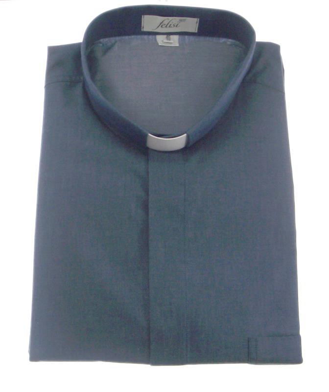 camicia clergy jeans manica corta blu
