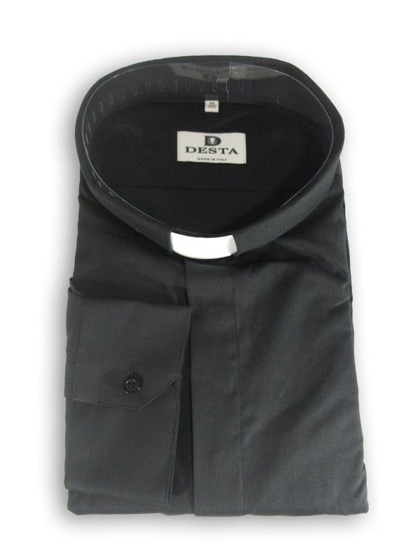 camicia clergy cotone manica lunga nero
