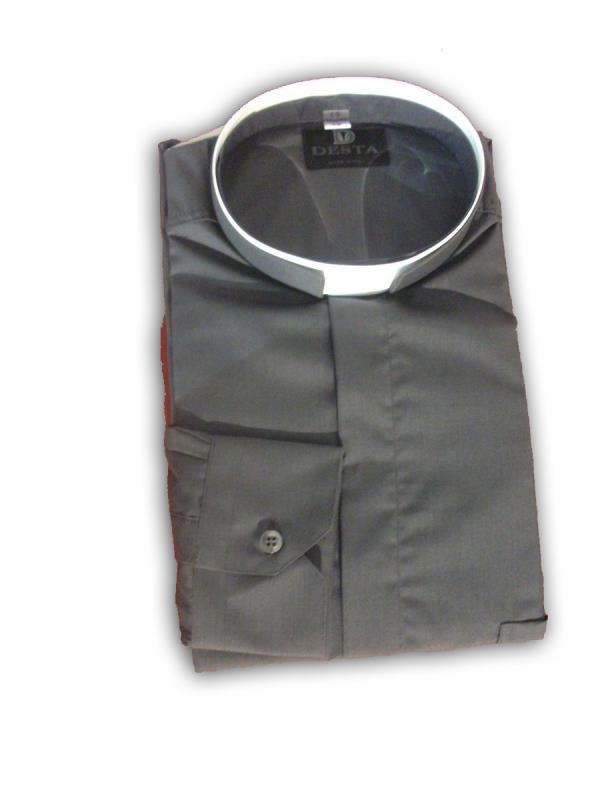 camicia collo romano manica lunga grigio scuro